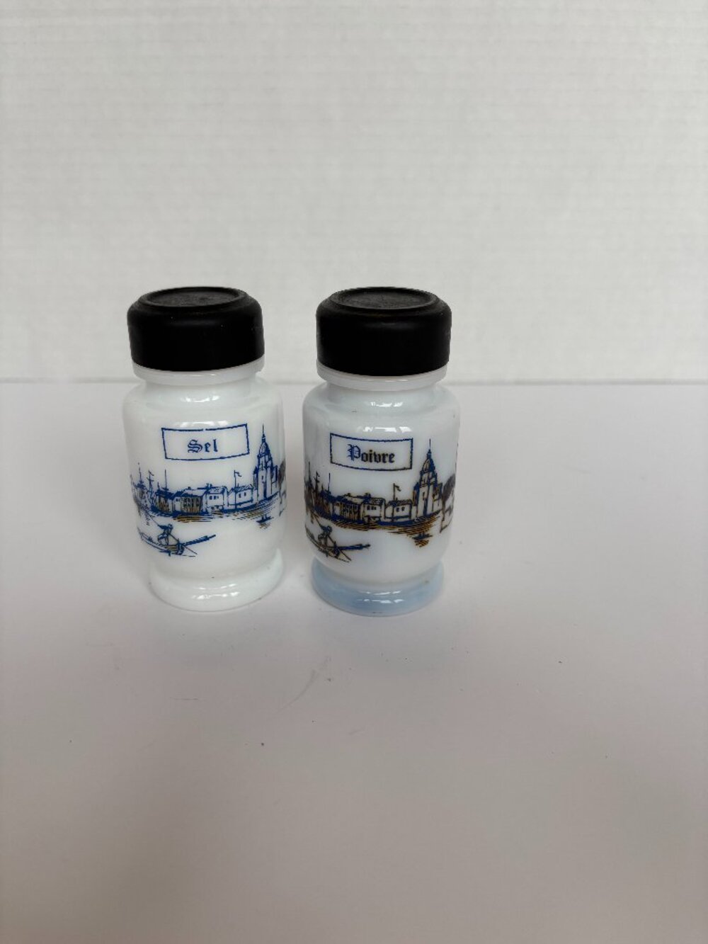 Vintage Milk Glass Dutch and French Salt and Pepper Shakers